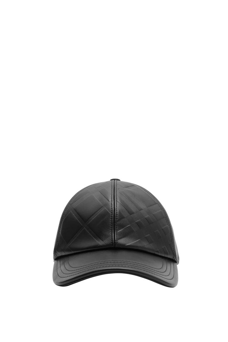 Embossed Check Leather Baseball Cap, Main, color, Black