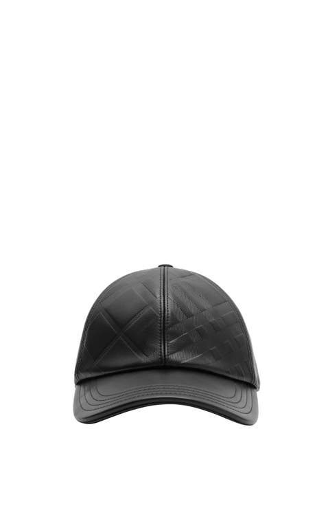 Embossed Check Leather Baseball Cap