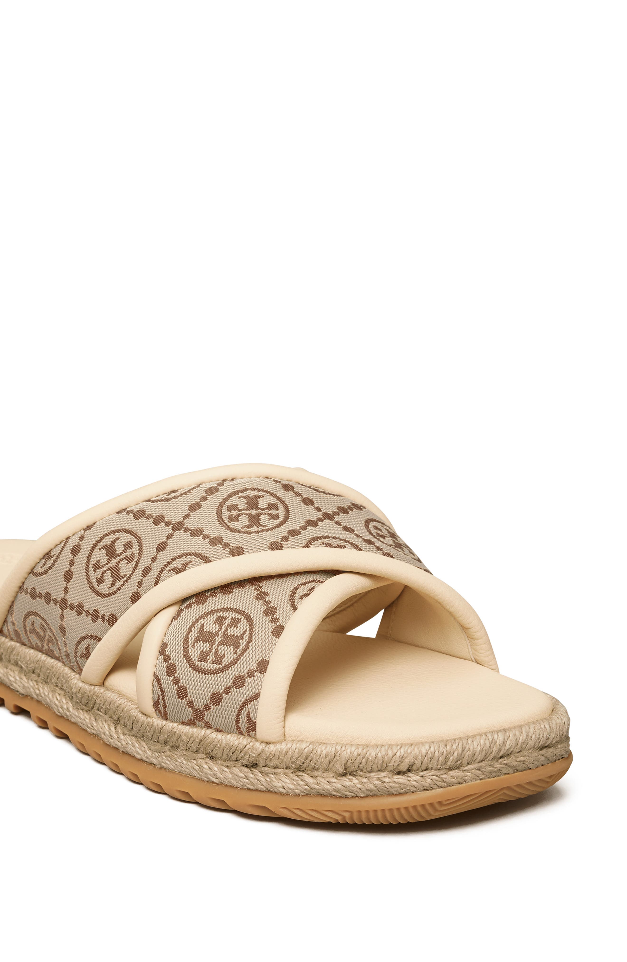Tory Burch T Monogram Cross Espadrille Slide Sandal, Alternate, color, 