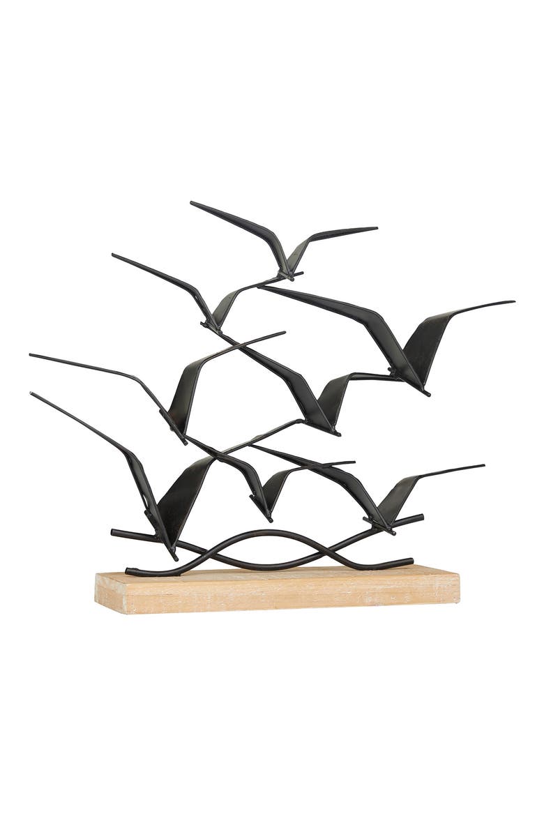 Black Metal Coastal Bird Sculpture, Main, color, BLACK