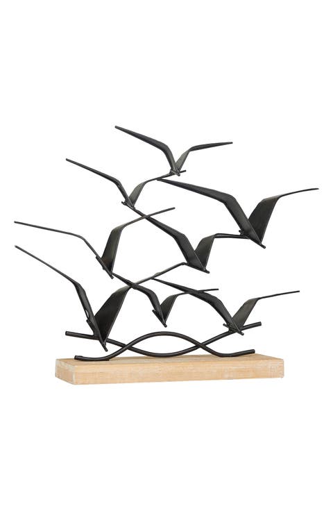 Black Metal Coastal Bird Sculpture