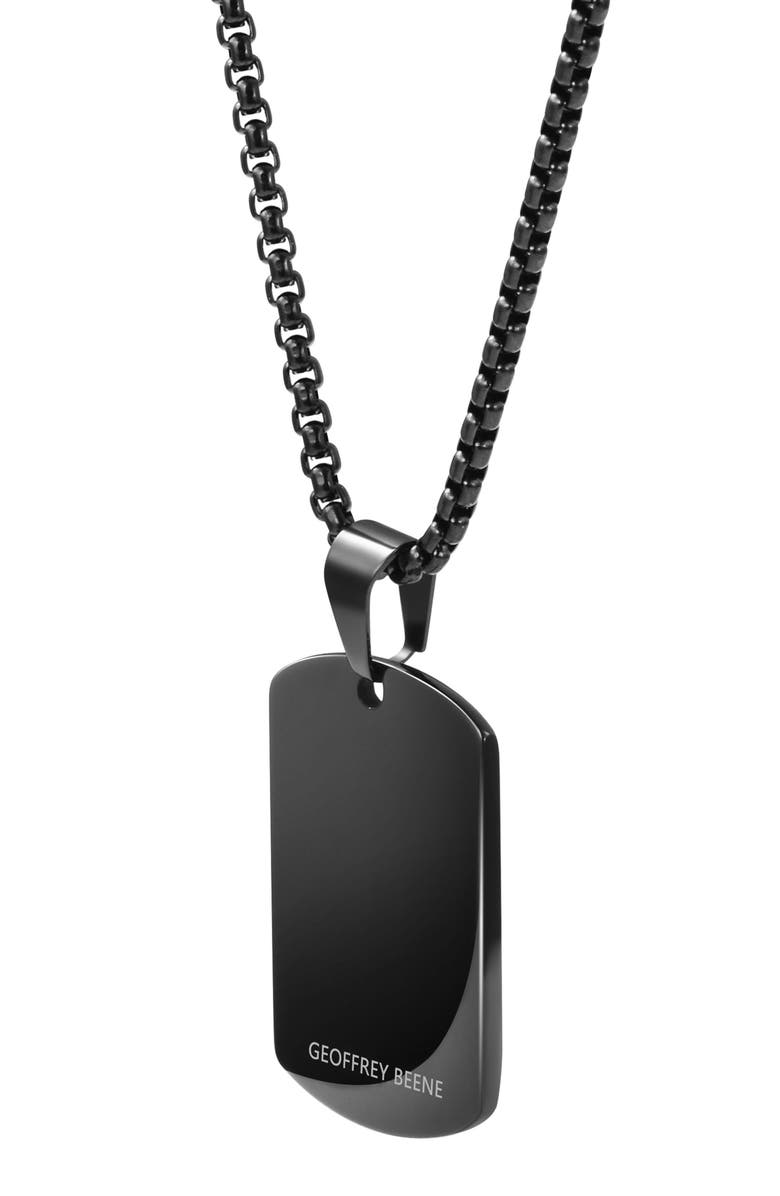 GEOFFREY BEENE Men's Stainless Steel Textured Dog Tag Pendant Necklace, Alternate, color, Black