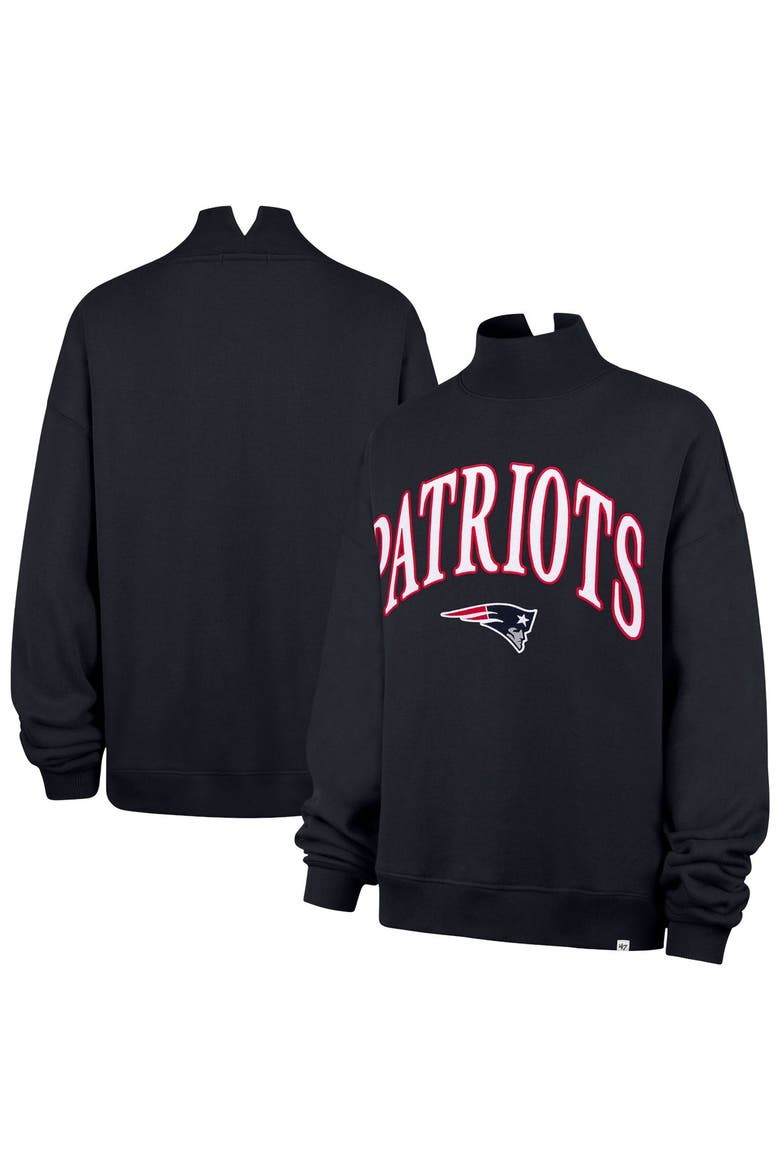 Women's '47 Navy New England Patriots Oversized Vantage Mock Neck Sweatshirt, Main, color, Navy