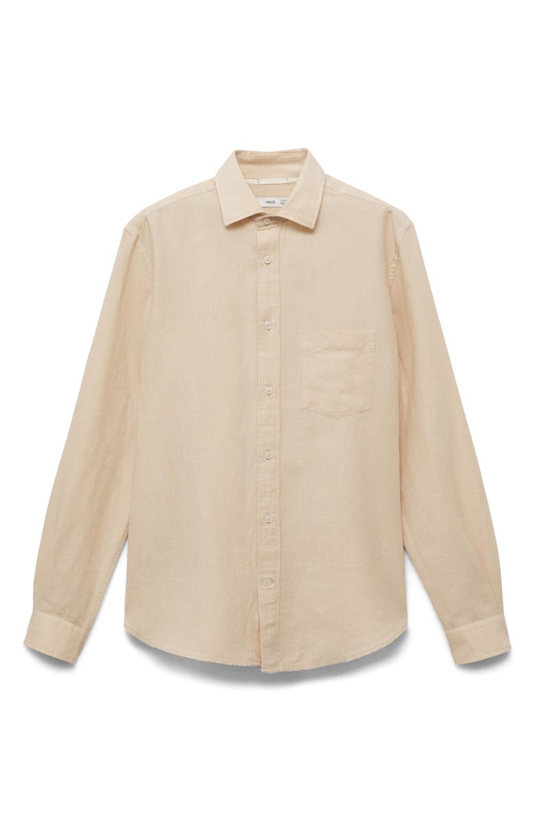 MANGO Classic Fit Linen & Cotton Button-Up Shirt, Alternate, color, Sand