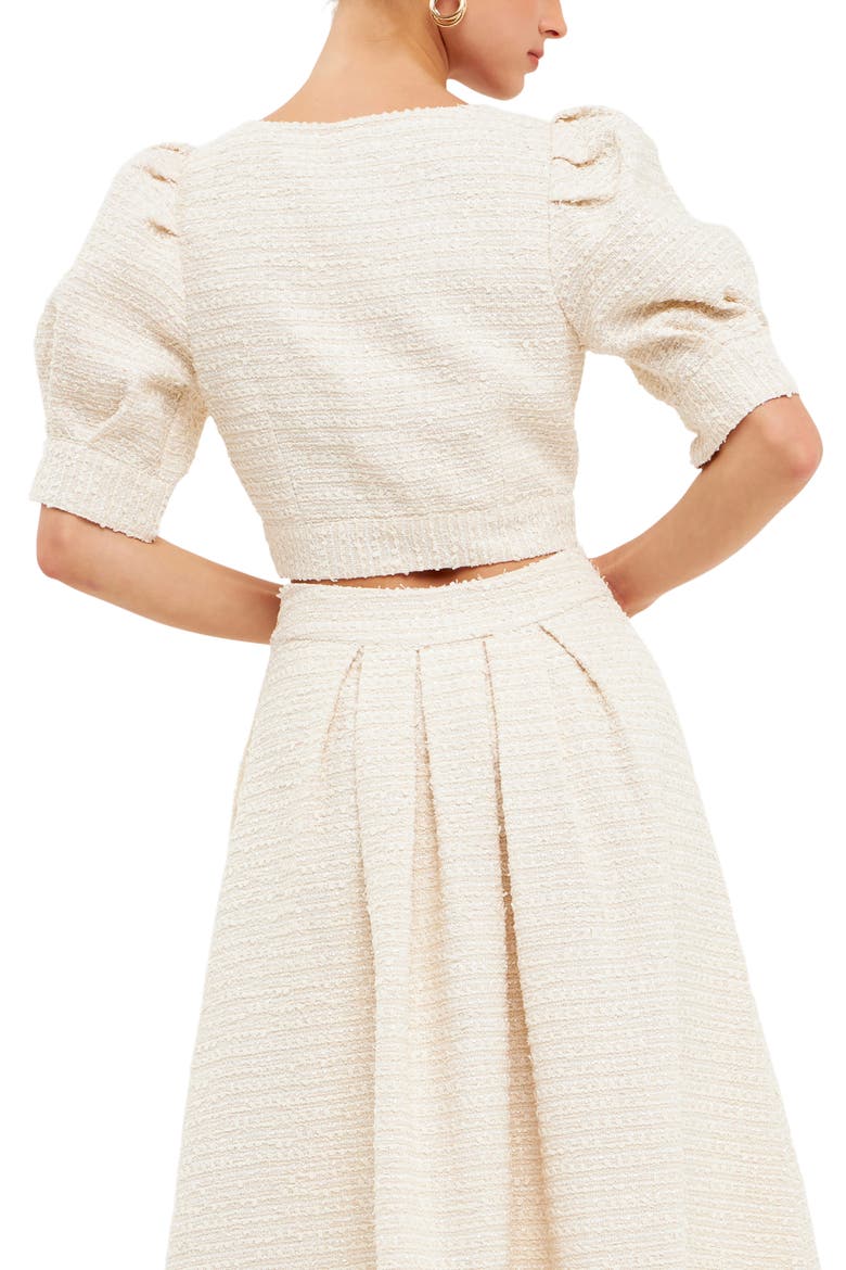 Premium Puff Sleeve Tweed Crop Top, Alternate, color, IVORY