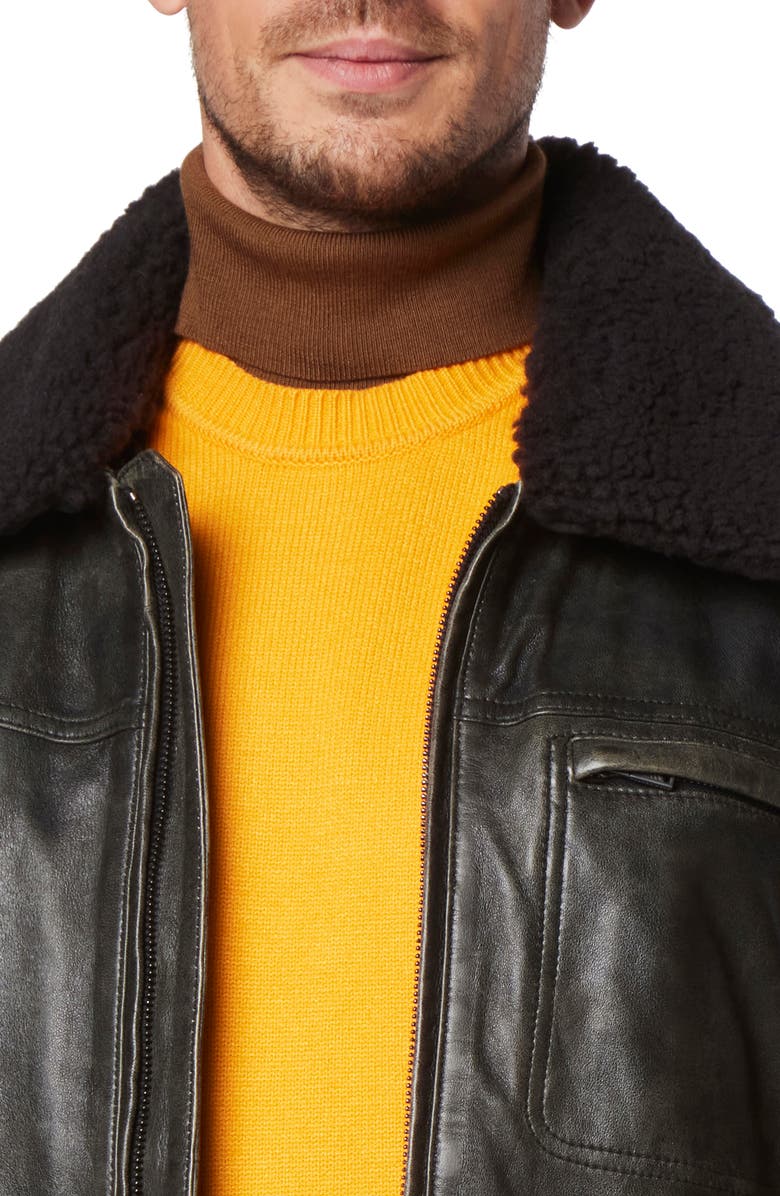 Andrew Marc Wallack Faux Shearling Trim Leather Jacket, Alternate, color, 