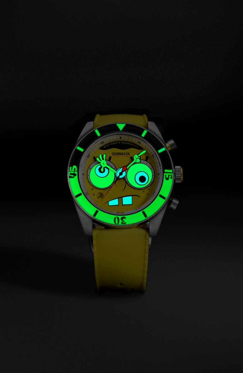 SPINNAKER Fleuss 'SpongeBob SquarePants<sup>™</sup>' Rubber Strap Chronograph Watch, 43mm, Alternate, color, 