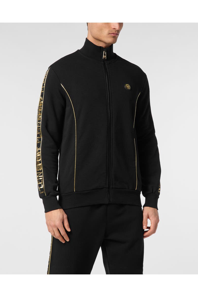 Tracksuit Sweatshirt Laminated Men, Main, color, black/lightgold