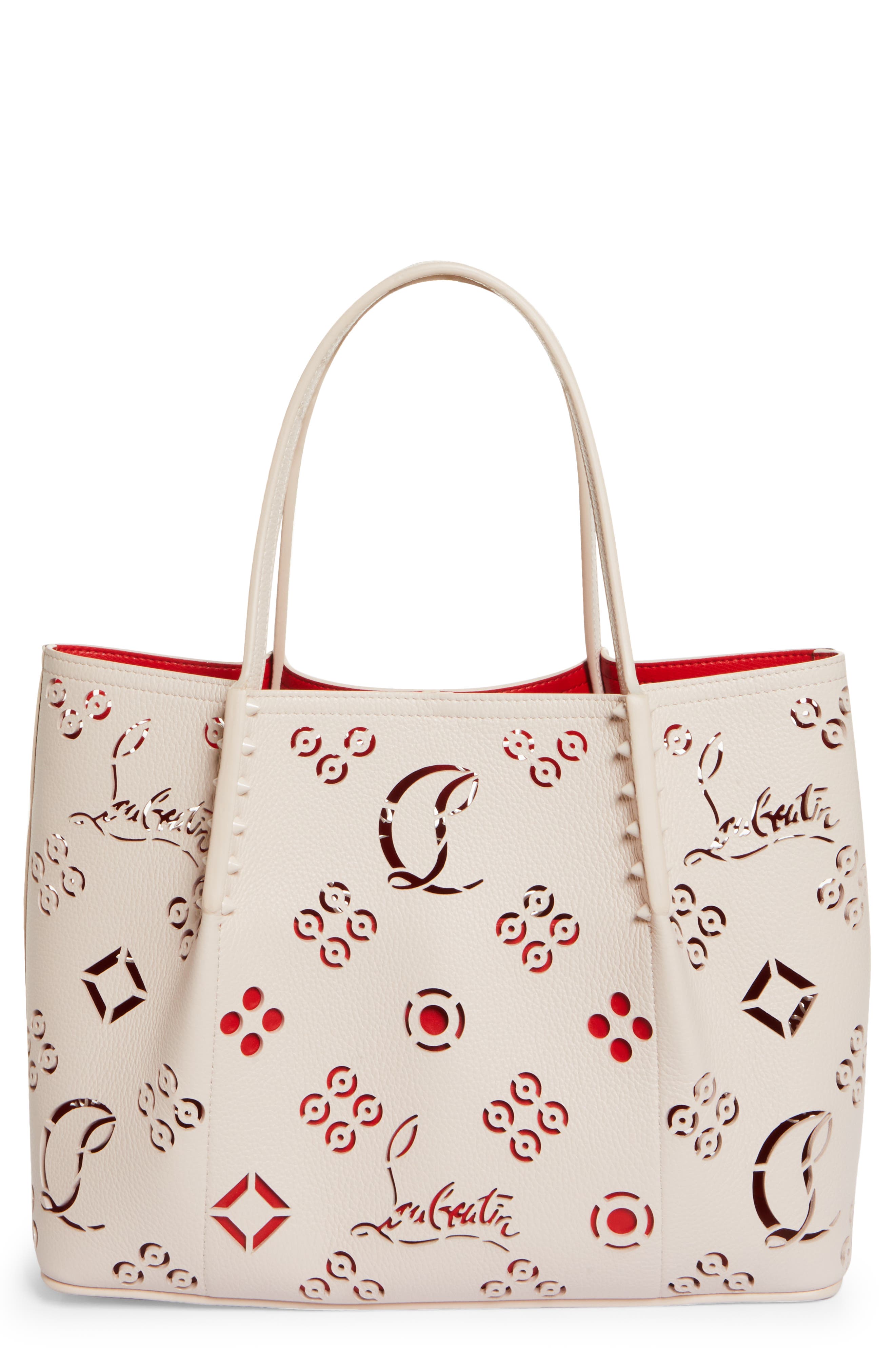 Small Cabarock Loubinthesky Perforated Leather Tote, Main, color, LECHE/ LECHE