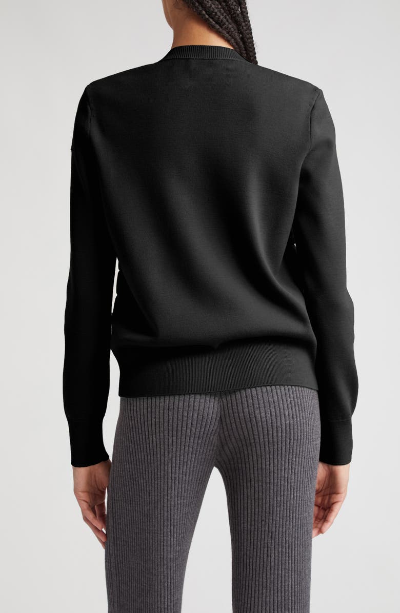 Moncler Mixed Media Quilt Front Wool Cardigan, Alternate, color, Black