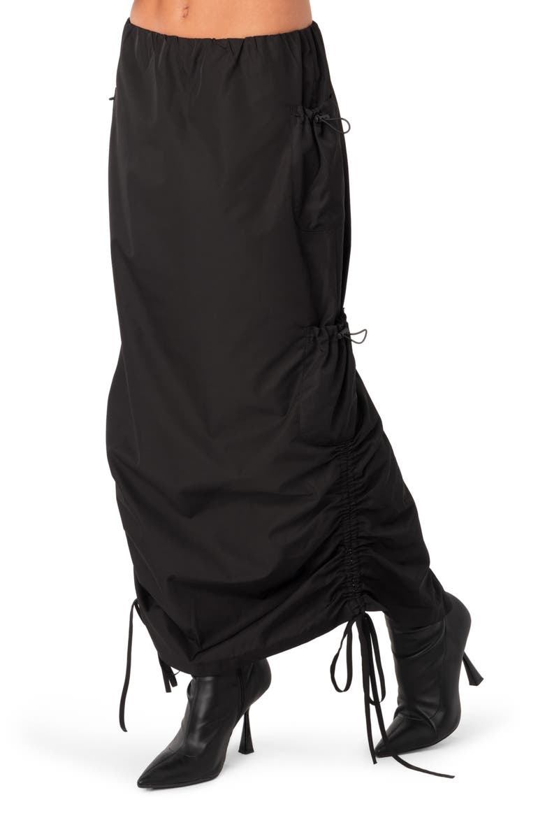 Nylon Cargo Maxi Skirt, Alternate, color, BLACK
