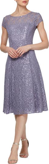 sl fashions sequined lace midi dress S.L. Fashions Dresses (S.L.NY) 9296478 - Tea-Length Dress: 94% Polyester,  6% Spandex Lining: 100% Polyester Sheath Dress main image 1