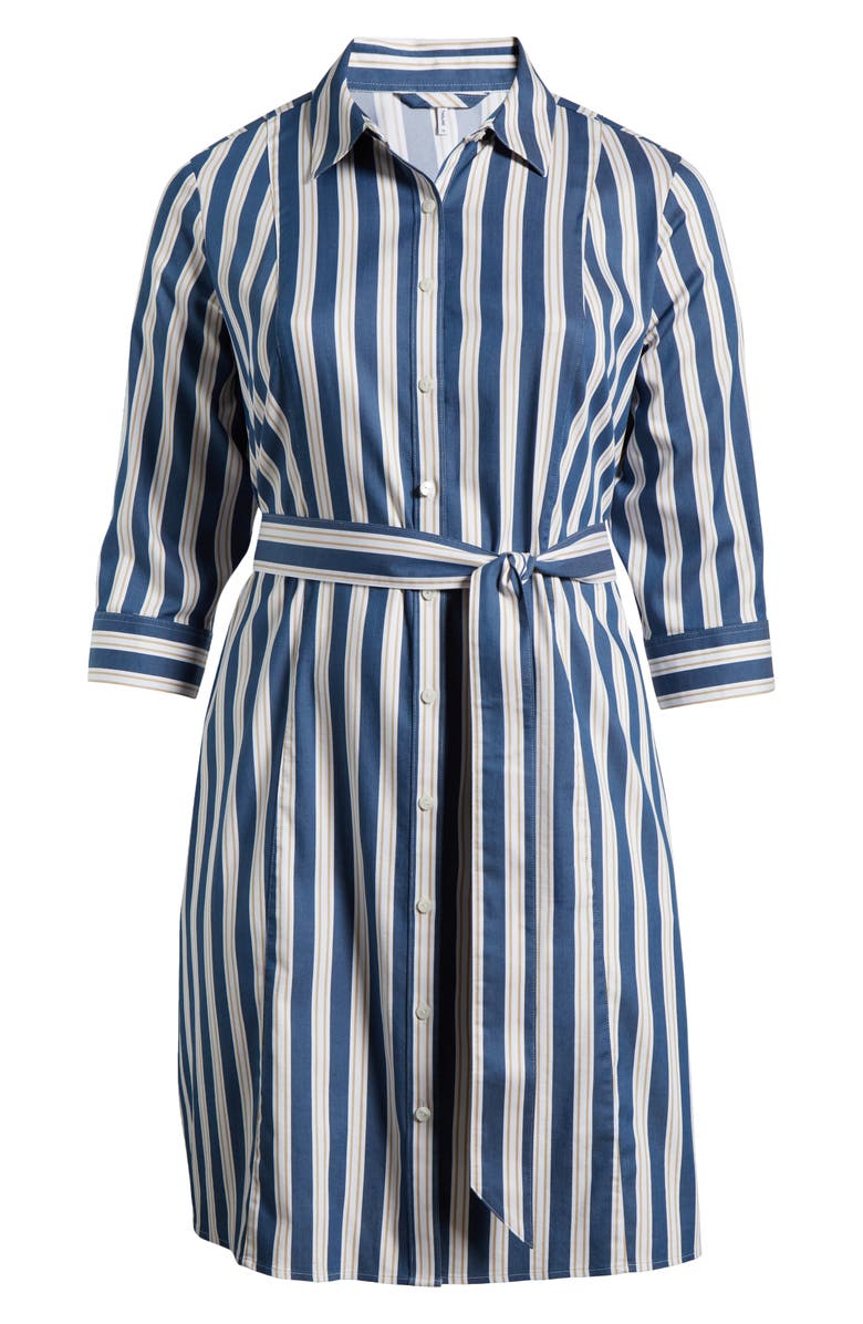Foxcroft Fiona Stripe Belted Shirtdress, Alternate, color, 