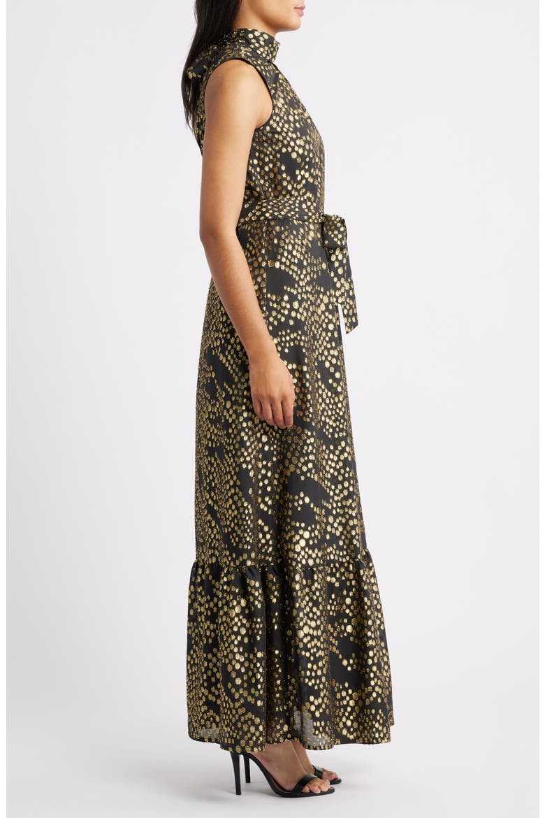 Metallic Dot Chiffon Gown, Alternate, color, BLACK GOLD