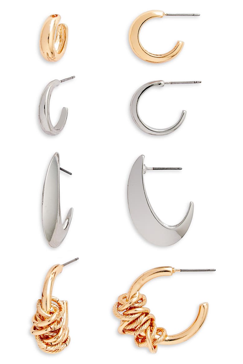 Set of 4 Hoop Earrings, Main, color, GOLD- RHODIUM