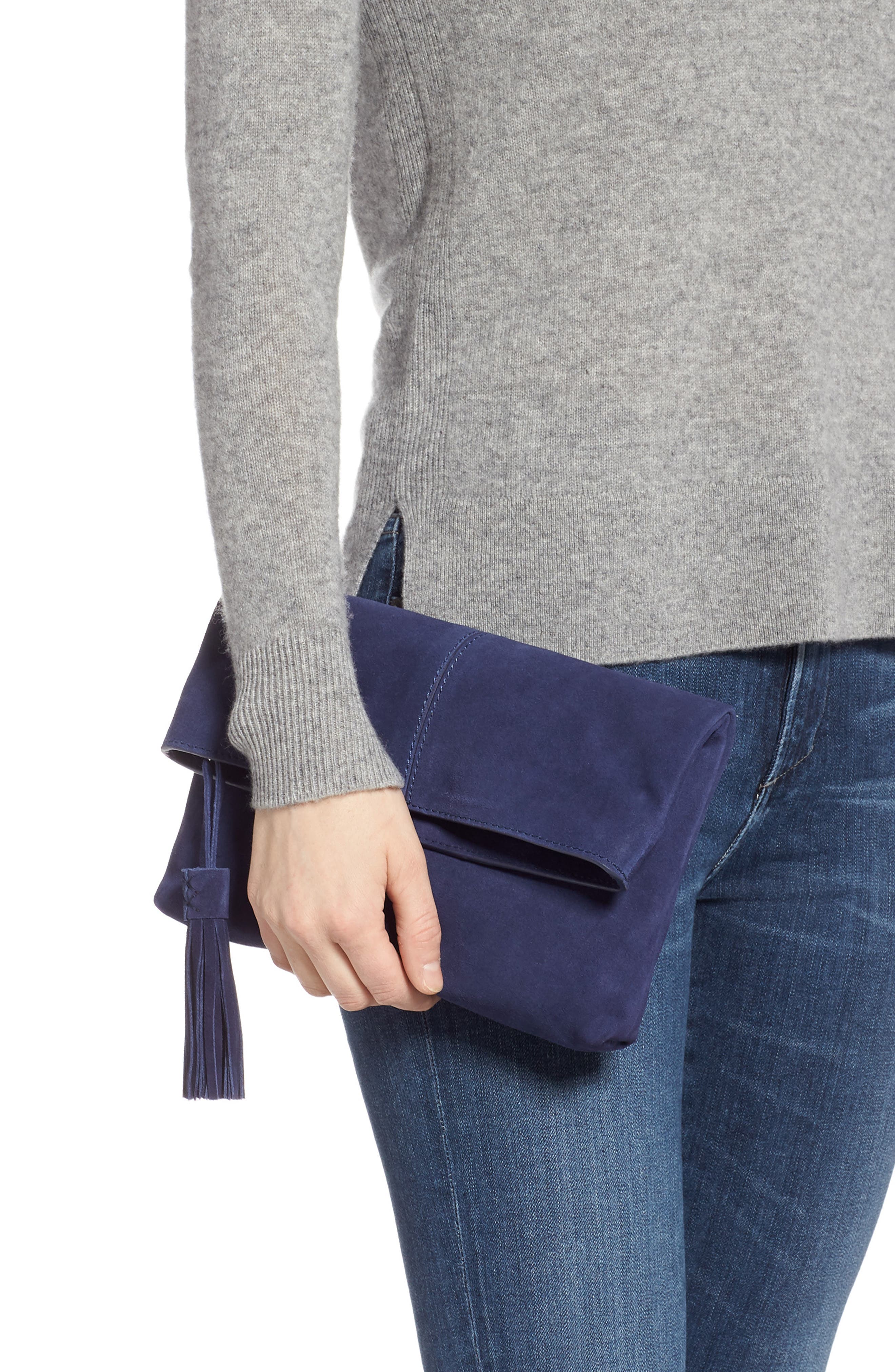 Suede Clutch, Alternate, color, NAVY