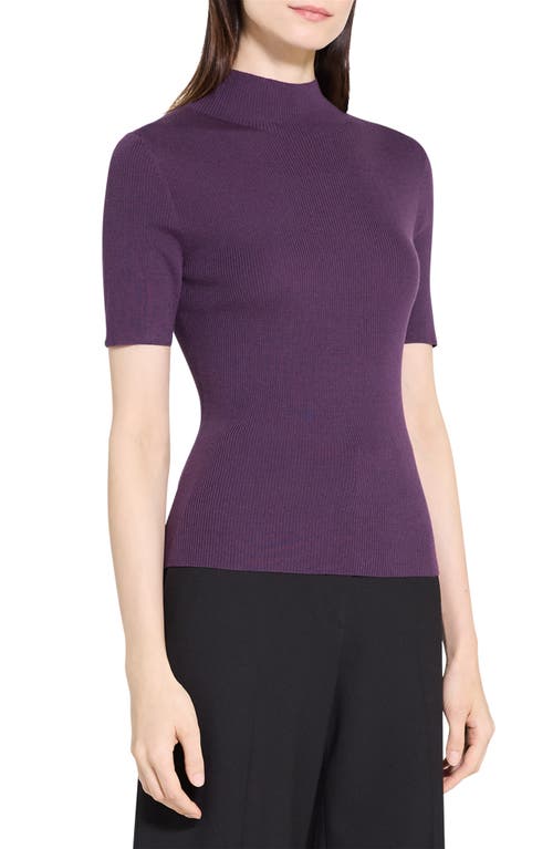 Theory Leenda Regal Merino Wool Short-sleeve Mock-neck Top In Purple
