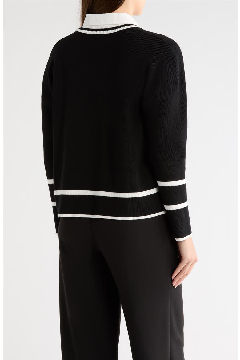 V-Neck Twofer Sweater Top, Alternate, color, BLACK/ IVORY