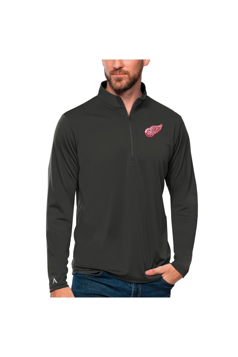 Men's Antigua Charcoal Detroit Red Wings Tribute Quarter-Zip Pullover Top, Main, color, Charcoal