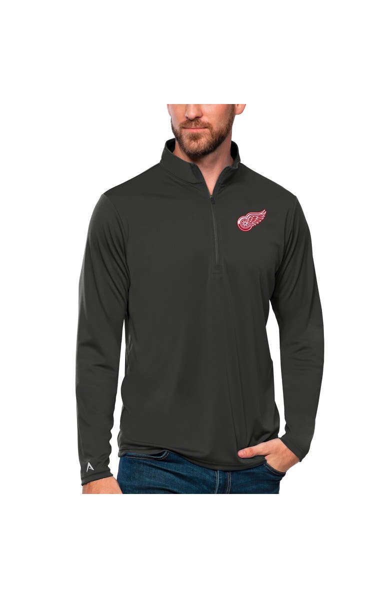 ANTIGUA Men's Antigua Charcoal Detroit Red Wings Tribute Quarter-Zip Pullover Top, Main, color, Charcoal