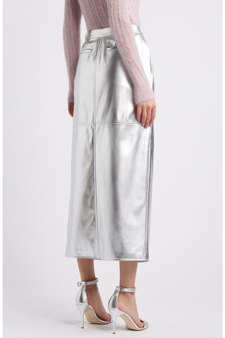 Metallic Faux Leather Midi Skirt, Alternate, color, SILVER METALLIC