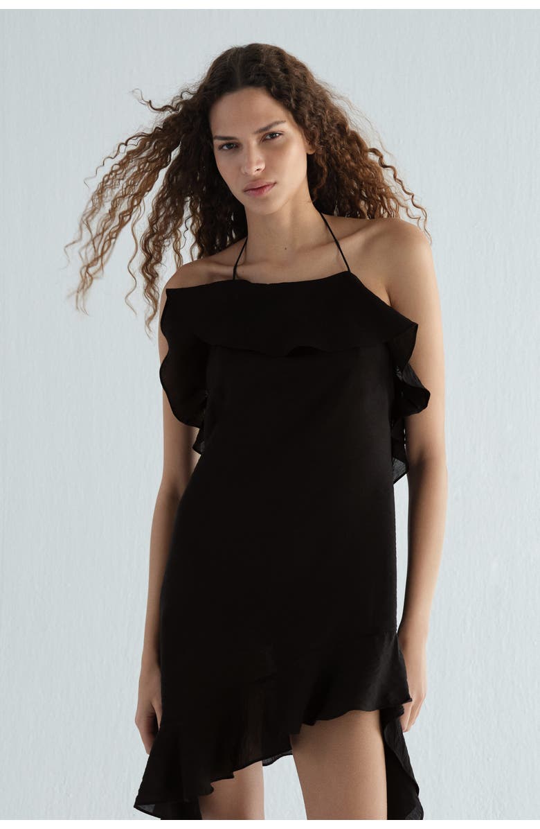 H&M Flounced Halterneck Dress, Alternate, color, Black