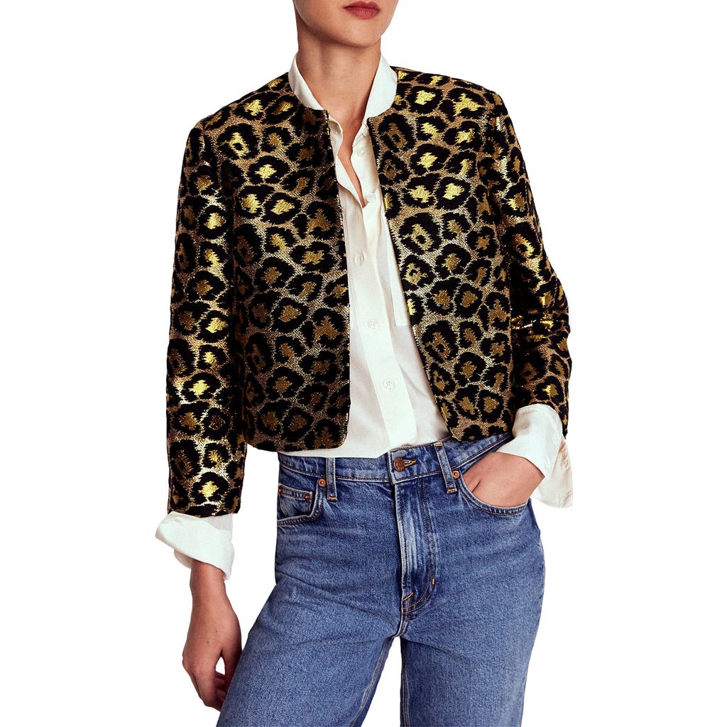Boden Metallic Leopard Crop Jacket In Gold