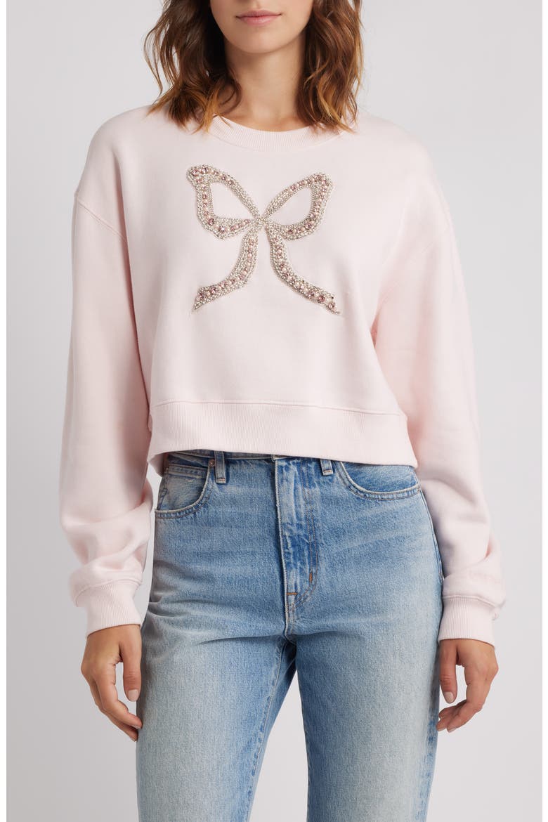 Rylan Faux Pearl Embellished Bow Sweatshirt, Main, color, WISTFUL PINK