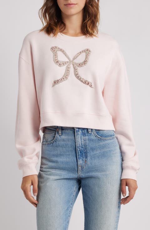 Rylan Faux Pearl Embellished Bow Sweatshirt