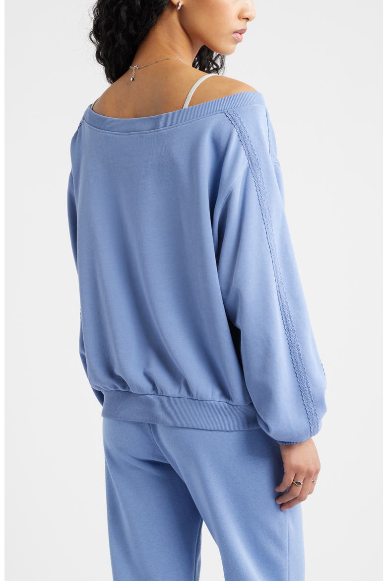 Lace Trim Off the Shoulder Cotton Blend Sweatshirt, Alternate, color, BLUE FROST