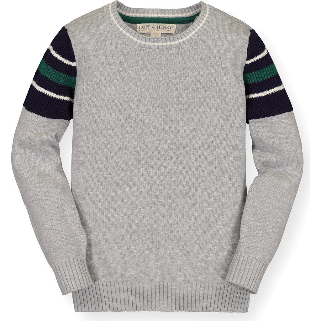 Hope & Henry Baby Boys' Crewneck Pullover Sweater, Infant In Grey Heather Rib Sleeve Stripe