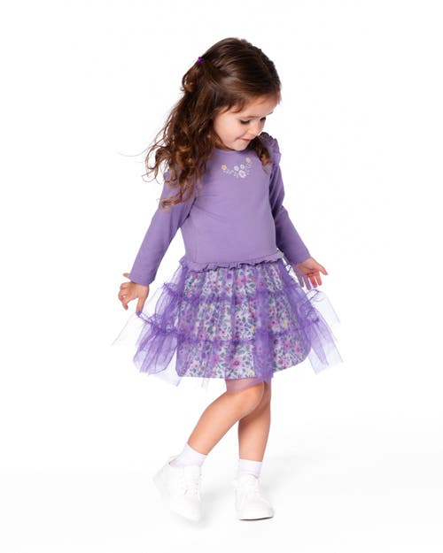 Deux Par Deux Bi-material Dress With Muslin And Mesh Skirt In Purple