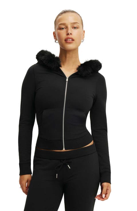 Women's Active Sculpt Fleece Fur Hood Zip Through