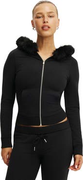 COTTON ON BODY Women's Active Sculpt Fleece Fur Hood Zip Through