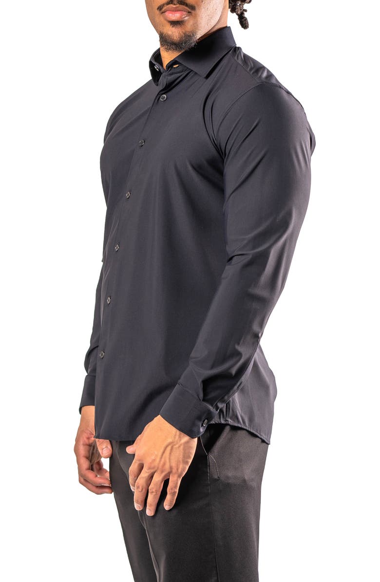 Maceoo Fibonacci Stretcheuroblack Cotton Blend Button-Up Shirt, Alternate, color, Black