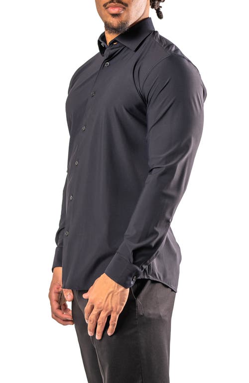 Maceoo Fibonacci Stretcheuroblack Cotton Blend Button-up Shirt In Black