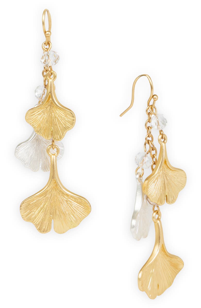 SAACHI Crystal Ginkgo Leaf Drop Earrings, Main, color, Gold