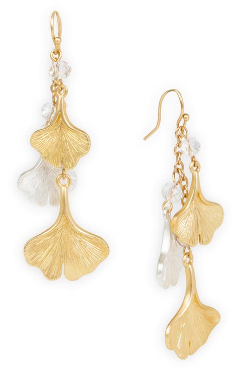 Crystal Ginkgo Leaf Drop Earrings