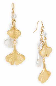 Crystal Ginkgo Leaf Drop Earrings