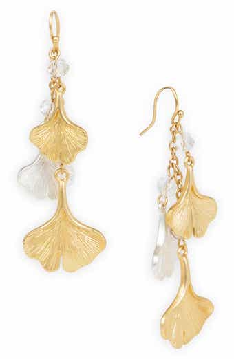 Crystal Ginkgo Leaf Drop Earrings