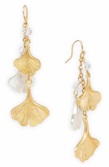SAACHI Crystal Ginkgo Leaf Drop Earrings