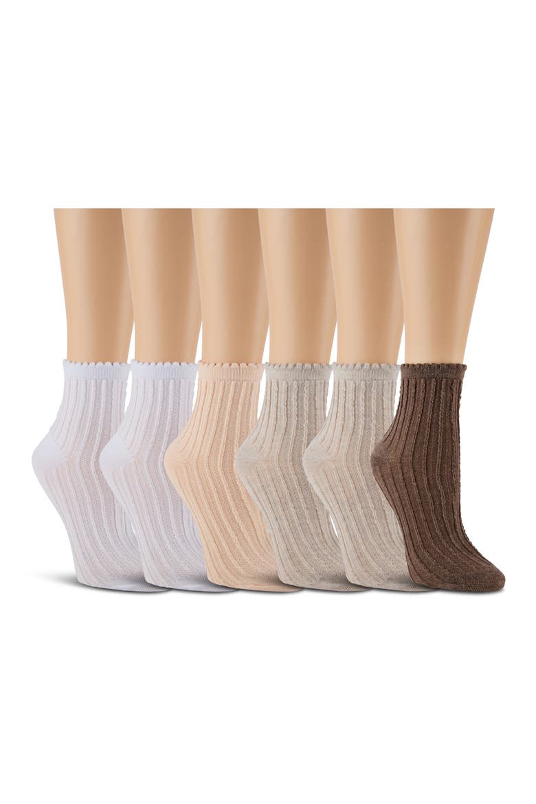 6-Pack Ruffle Scallop Anklet Socks, Alternate, color, SOFT PEACH/ WHITE/ OATMEAL