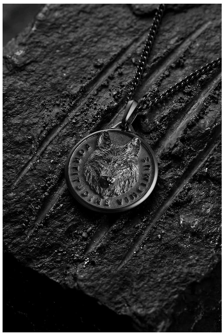 Wolf Pendant Necklace, Alternate, color, BLACK