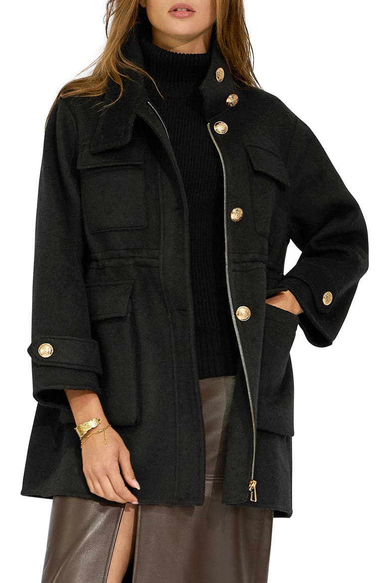 On the Move Drawstring Wool Blend Jacket, Alternate, color, BLACK