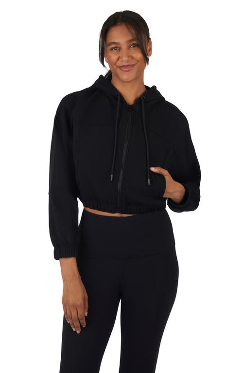 90 Degree By Reflex Cloud Plush Ludlow Zip Crop Hoodie In Black