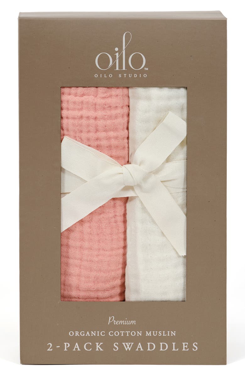 Oilo 2-Pack Organic Cotton Muslin Swaddle Blankets, Main, color, Eggshell/ Rose