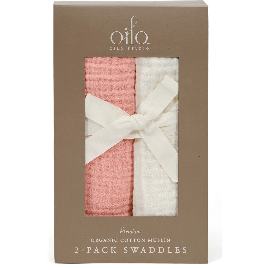Oilo 2-Pack Organic Cotton Muslin Swaddle Blankets in Eggshell/Rose  product
