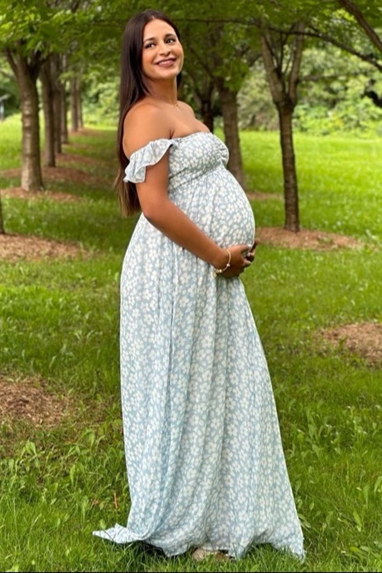 Floral Chiffon Sweetheart Neck Off Shoulder Maxi Dress, Alternate, color, Light Blue