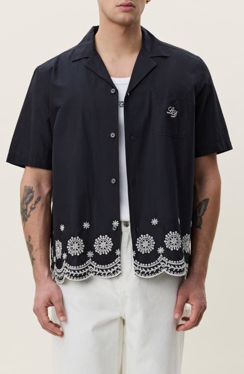 Lace Embroidered Organic Cotton Camp Shirt