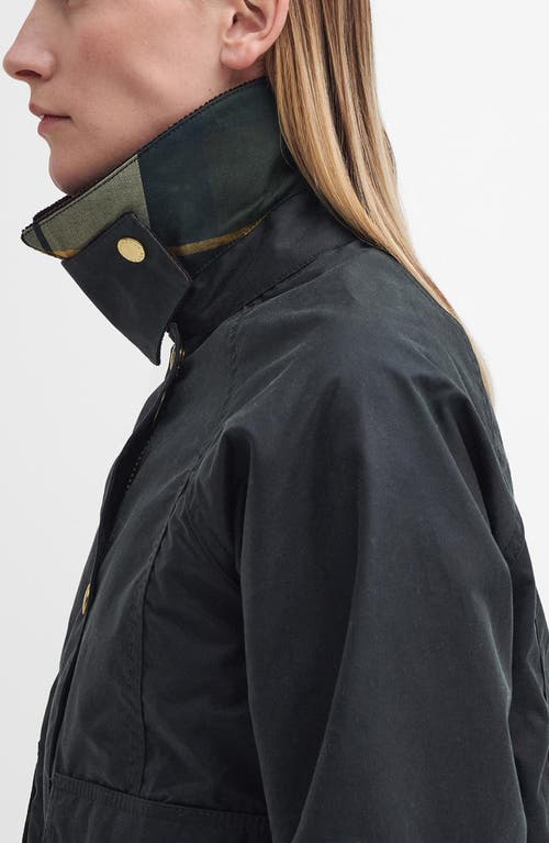 Barbour Beadnell Crop Waxed Cotton Jacket In Green